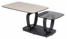 Table basse plateau peinture aspect chêne et verre fumé