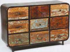 Commode en bois recyclé, 9 tiroirs